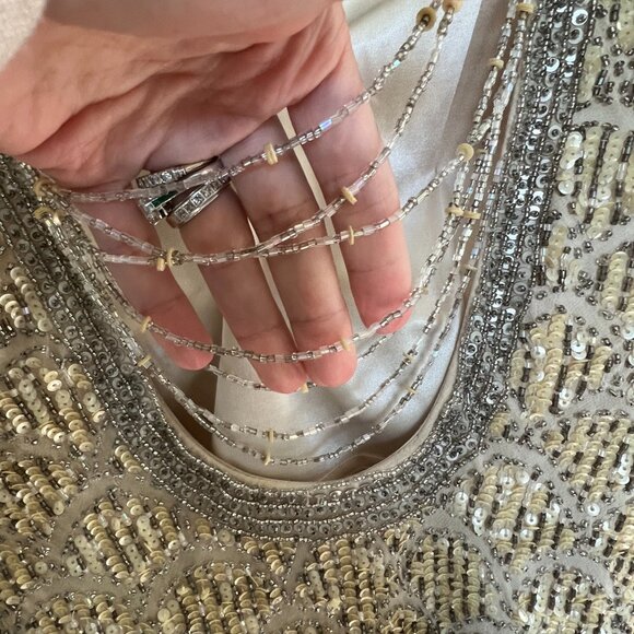 Vintage Sue Wong Silver/Cream Beaded Detail Midi-Dress - Picture 3 of 10